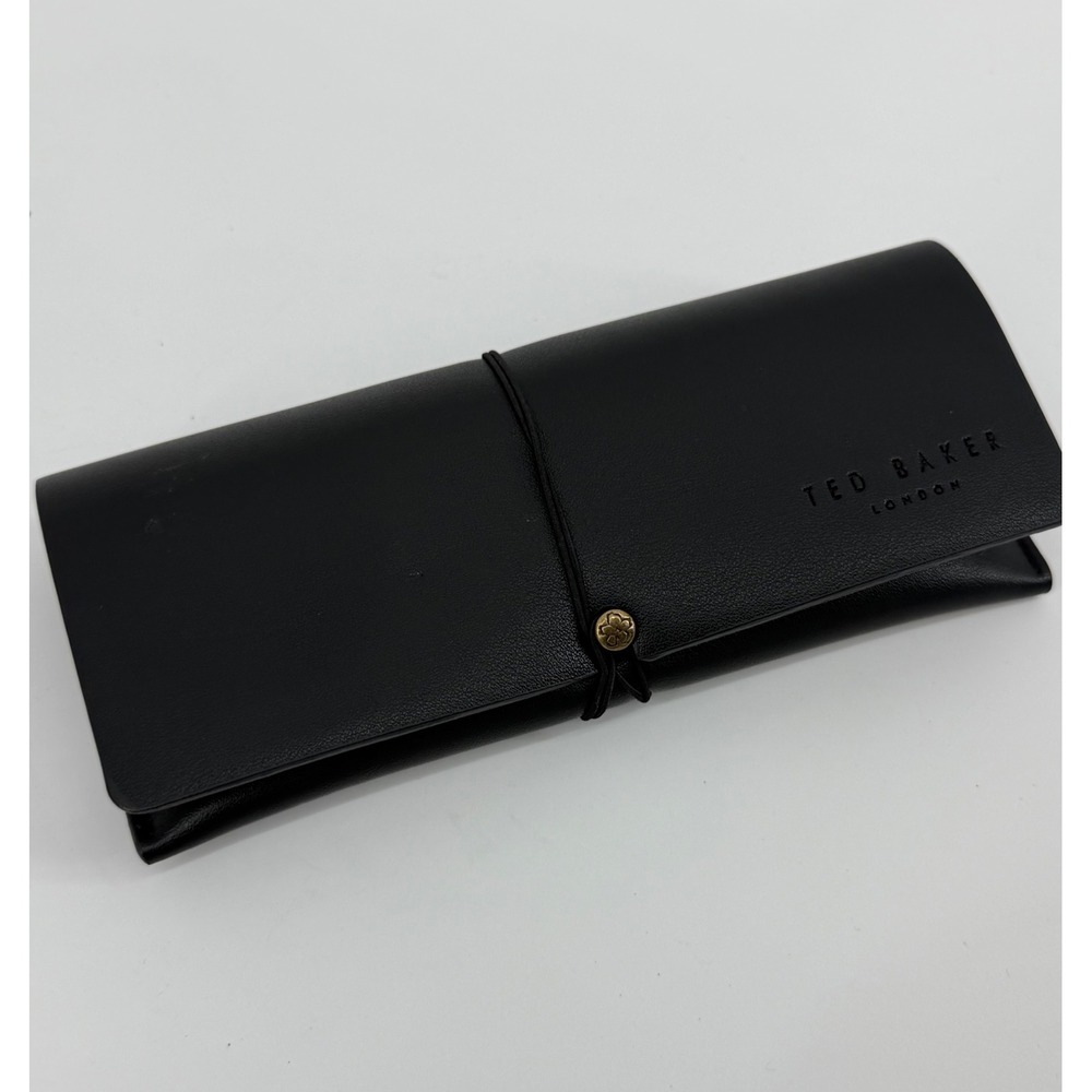 Ted Baker London Black Faux Leather Fold Over Sunglasses Case Gold Floral Button